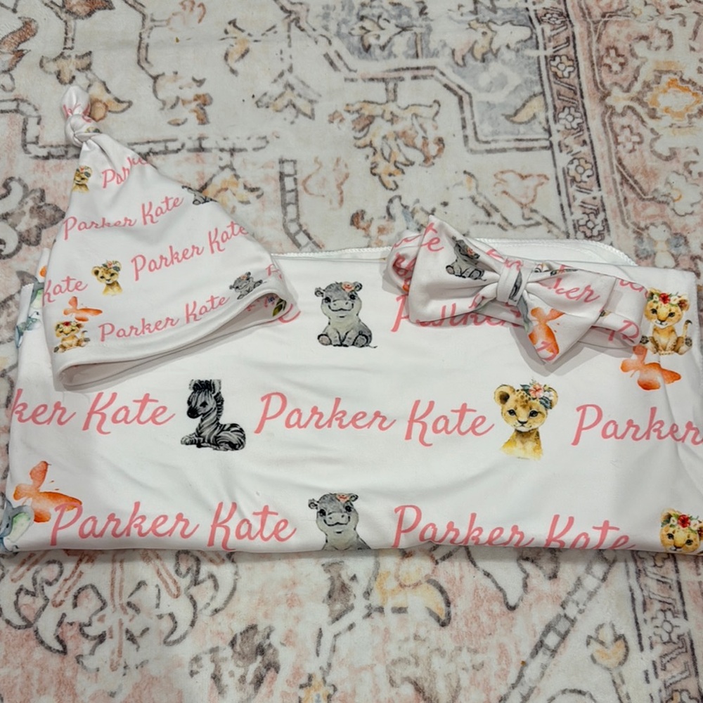 Parker Kate animal swaddle with Hat & Bow
